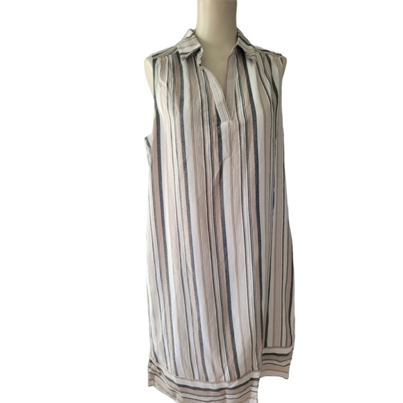 Chico's Impact Stripe Mini Dress Taupe and Gray Size 2 New with Tags Preppy - Picture 5 of 10